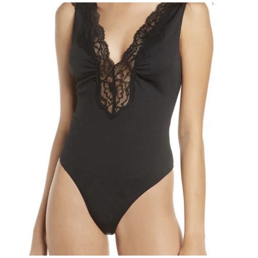 Free People Deep V Lace Bodysuit Size M